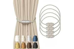 Contoeey Magnetic Curtain Tiebacks Rope Curtain Tie Backs for Curtains 4 Pack Curtain Holders for Drapes Decorative Window Curtain Holdbacks, Grey