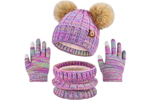 ZOORON Kids Winter Hat Gloves Scarf Set Girls, Children Beanies Hats with Pom Pom Warm Fleece Lining Beanie For Girls Boys