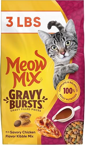 Meow Mix Gravy Bursts alimento seco para gatos, pollo, 3 libras — Comida para gatos
