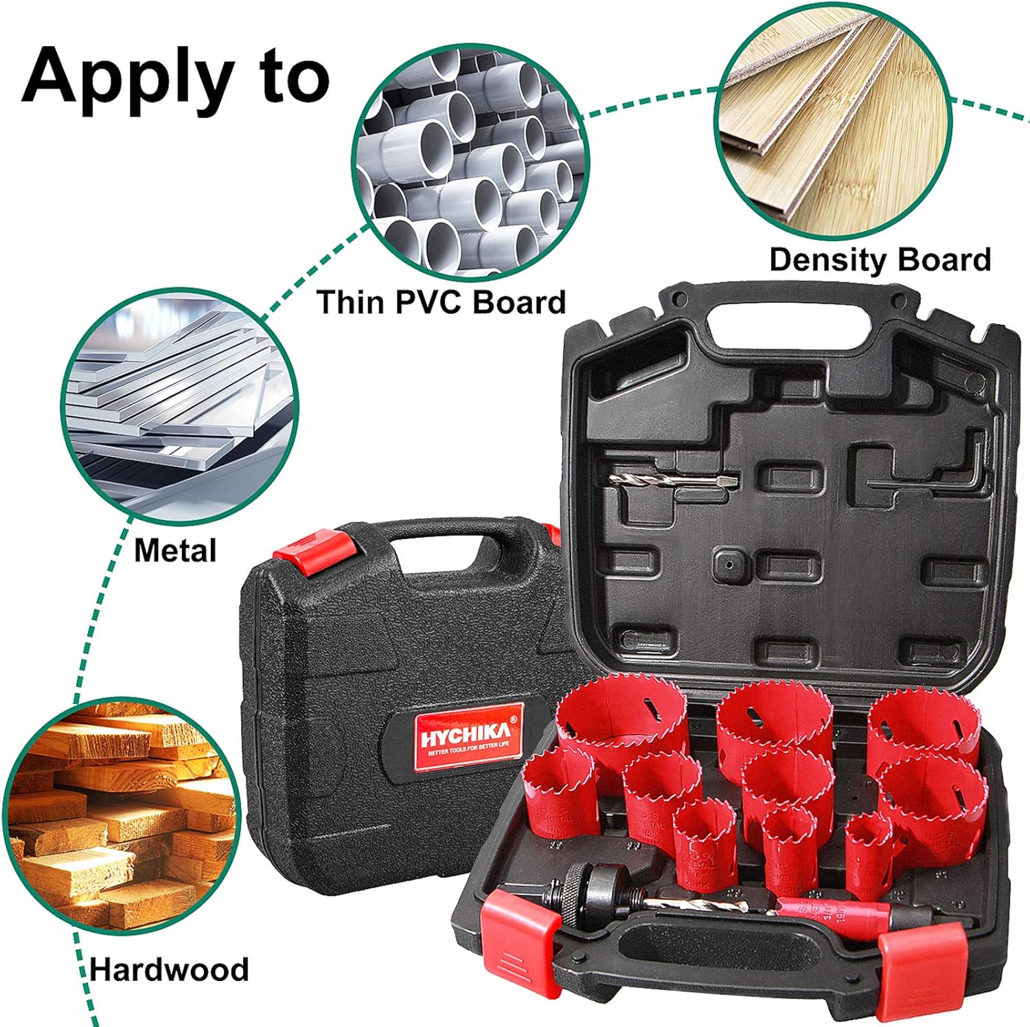 Bi-Metal Hole Saw Kit, HYCHIKA 17 Pcs High Speed Steel 3/4 inches- 2-1/2 inches Set in Case with Mandrels, Durable High Speed Steel, Perfect for Drilling PVC Board, Metal, and Plastic Plate: Home Improvement