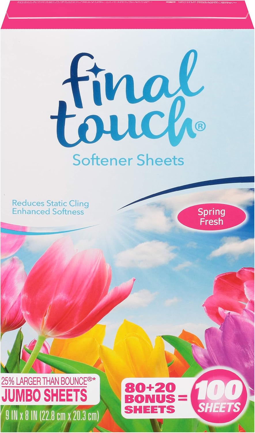 Final Touch Dryer Sheets Fabric Softener, 100, Spring Fresh, Count Home & Kitchen
