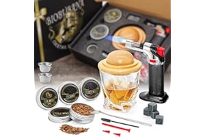 BIOBUBANA Cocktail Smoker Kit with Torch, Gifts for Man Husbands Dad, 4 Flavor Wood Chips, Old Fashioned Whiskey Bourbon Kit with a Hamberger Shape Wood Chimney, Withdow Butane & Glasses
