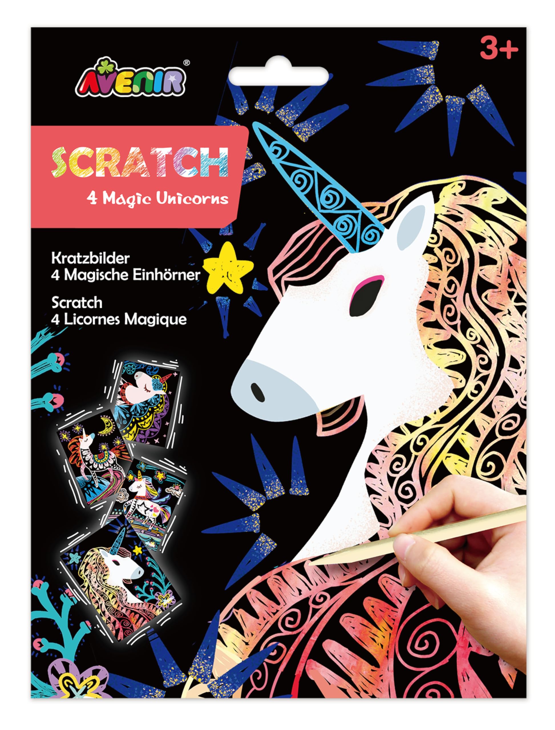 Avenir Scratch Magic Unicorn - Scratch Art Set for Girls and Boys 3+, Includes Scratch Boards and Scratch Tool, Unicorn Themed Craft for Kids. DIY Creative Activity