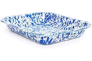 CROW CANYON HOME Enamelware Small Open Roaster, 11.5 x 9.25 inches, Blue/White Splatter (Single)