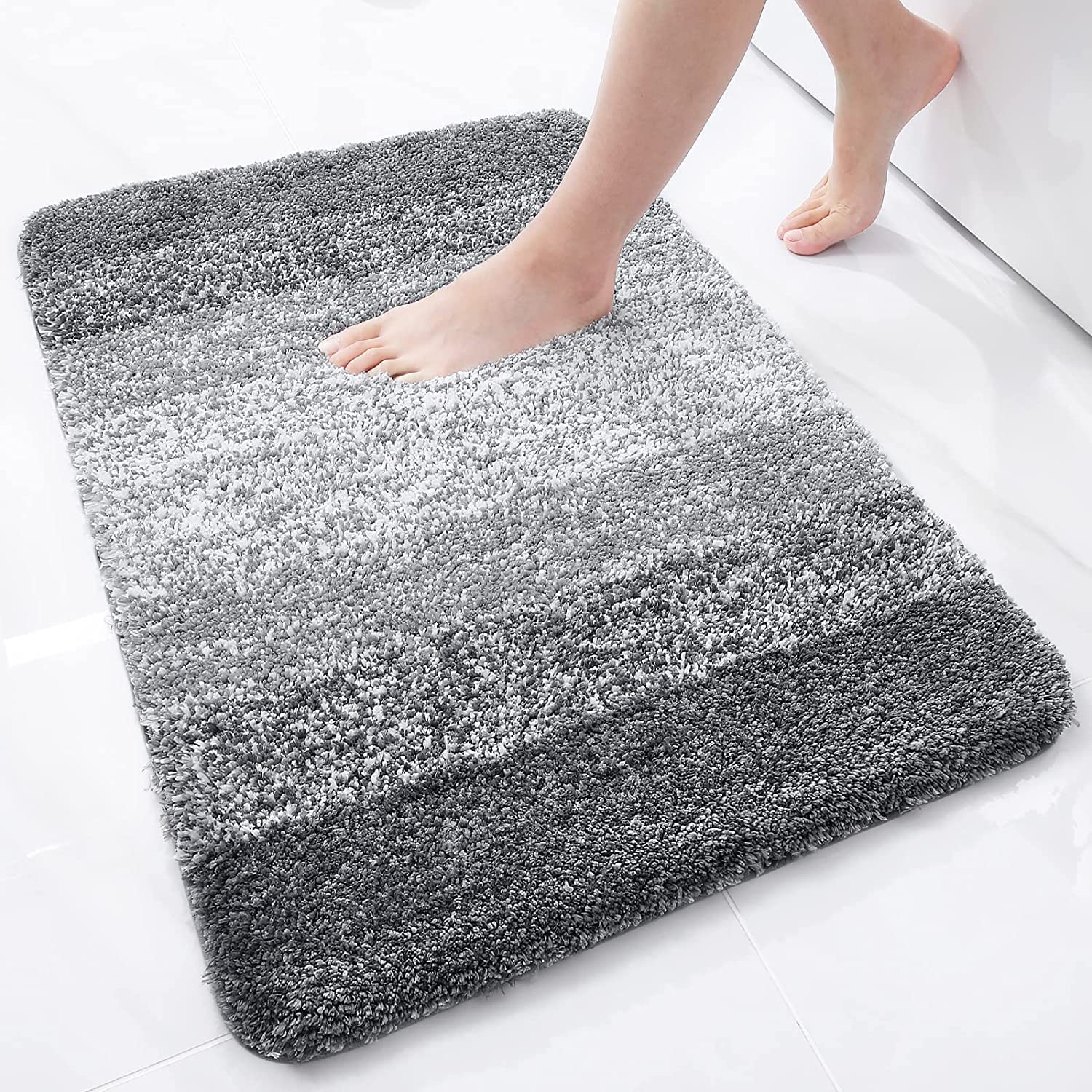 smiry Microfiber Bath Mat, 60 x 90 cm, Non-Slip Super Absorbent Bathroom Mat, Extra Soft Thick Floor Foot Mat, Fluffy Shaggy Bath Mats Rugs for Bathroom, Grey