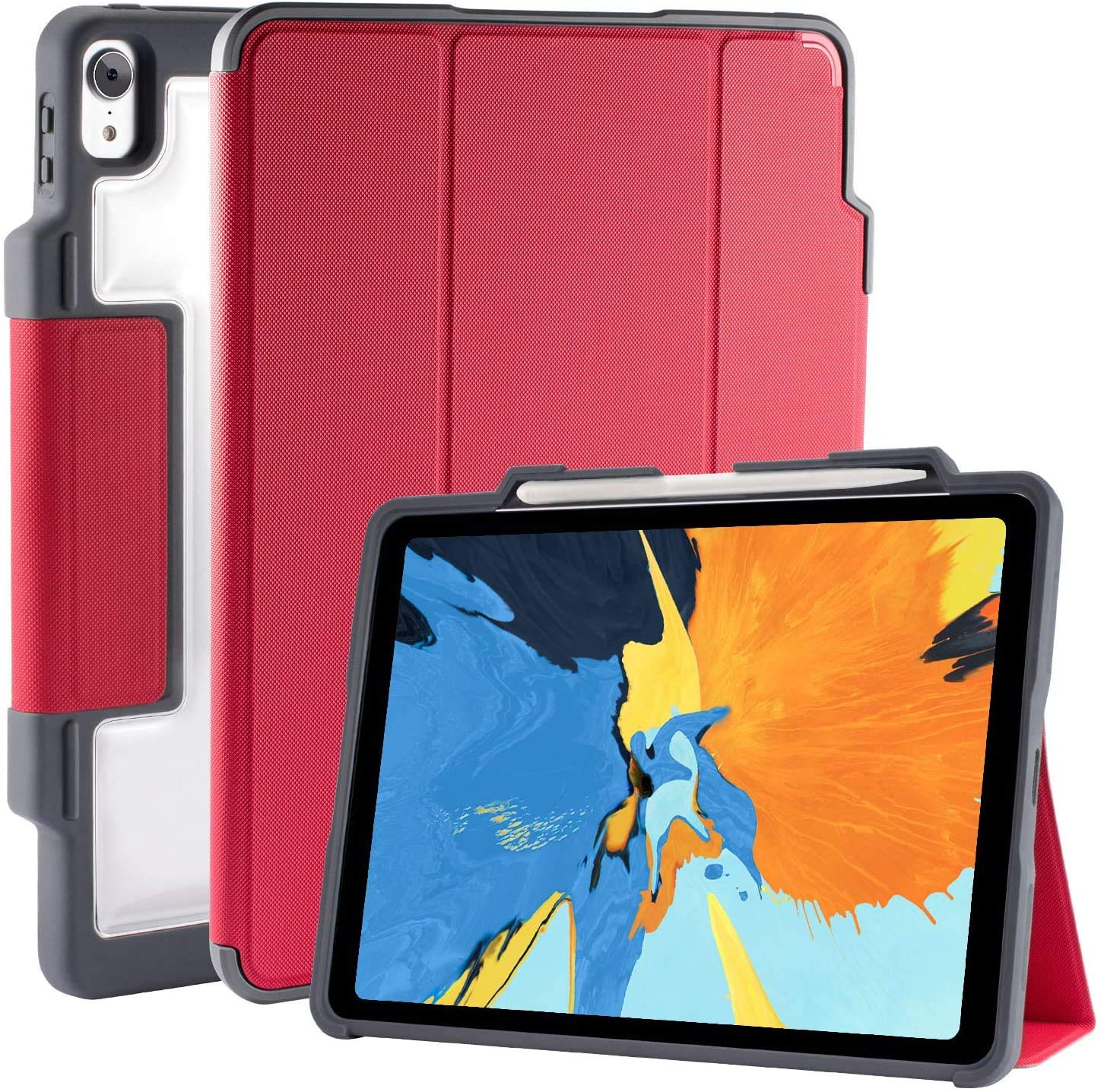 STM Bags Case for iPad Pro 12.9 Inch (Old Model,2018.3 Generation), Folio Case with Stand (Red)