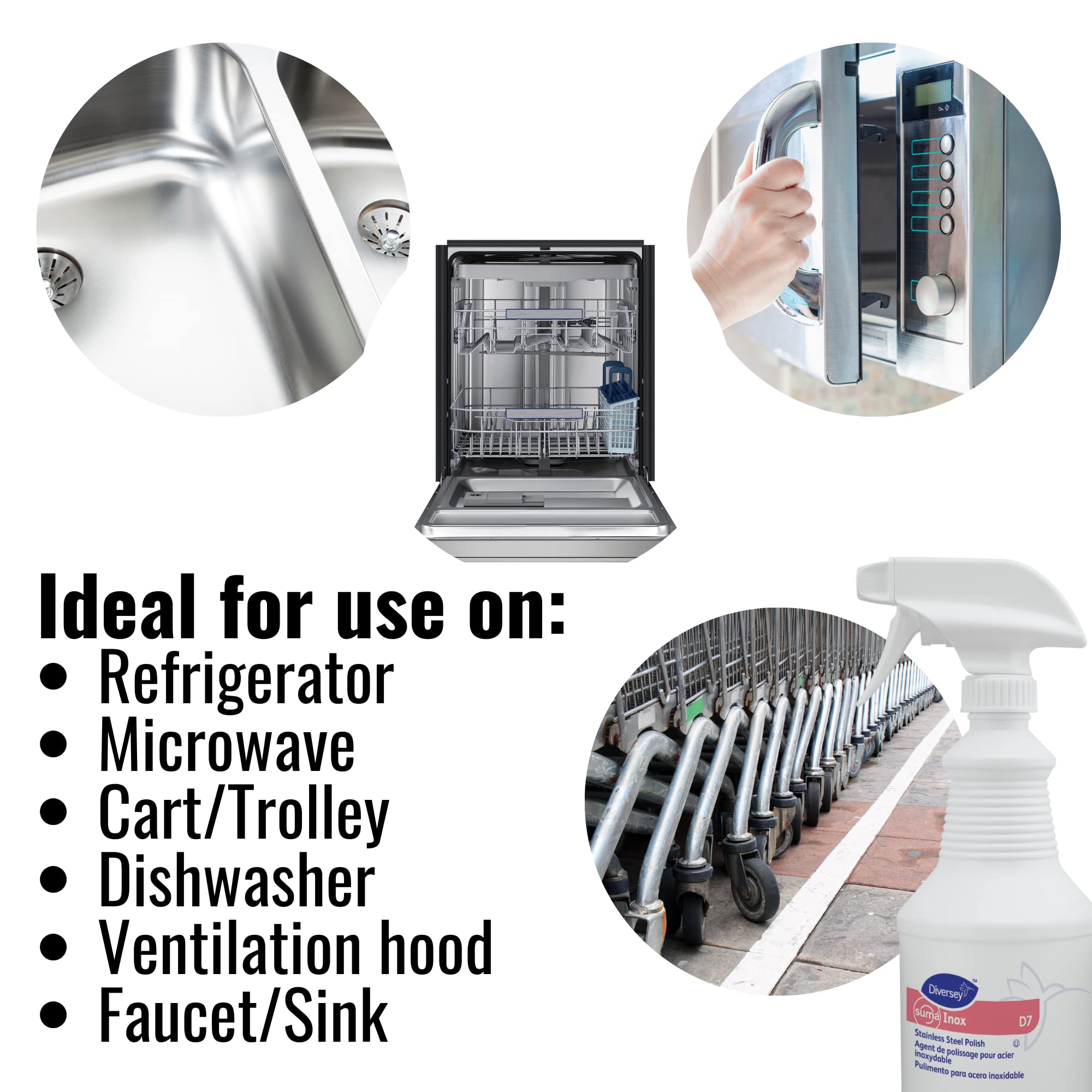 Diversey 94368259 SUMA INOX Stainless Steel Polish, Cleans Appliances, Brass, Copper & Polishes Metals, Ready-to-Use Spray, 32-Ounce