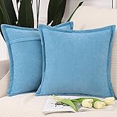 MADIZZ Chenille Flange Edge Throw Pillow Covers Set of 2 Super Soft Boho Pillow Covers Decorative Plain Throw Pillowcases Modern Farmhouse Home Decor for Sofa Bedroom Blue 18x18 Inch