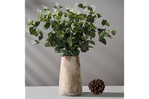 PORCER 8 Inch Terracotta Vase, Rustic Vase Farmhouse Decorative Vase Boho Decor, Ceramic Vases for Home Decor, Living Room, Entryway, Table, Floor, Gift for Wedding Christmas New Year Holiday - Gray