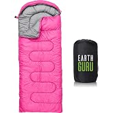 Earth Guru Sleeping Bags for Adults Cold Weather &amp; Warm - Backpacking Camping Sleeping Bag for Kids 10-12, Girls, Boys - Lightweight Compact Camping Essentials Gear Accessories Hiking Sleep Must Haves
