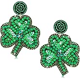 St. Patrick's Day Earrings Beaded Green Shamrock Earrings Handmade Lucky Leaf Drop Dangle Earring for Women Funny Irish Holiday Jewelry Gifts