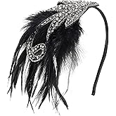 BABEYOND 1920s Flapper Headband Accessories Roaring 20s Feather Hair Band Vintage Gatsby Party Accessories (Silver)