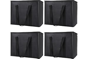 BODAON 4-Pack Insulated Reusable Shopping Grocery Bags, X-Large Soft Cooler Bag Insulated, Boadon Collapsible Grocery Shopping Tote Bags for Food Delivery, Portable Softside, Black