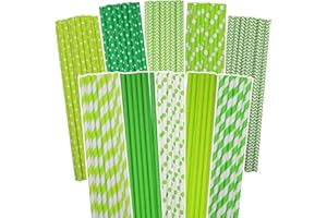 qiqee 150pcs Green Paper Straws for Drinking Disposable Straws Disposable Straws Bulk(10 Color)
