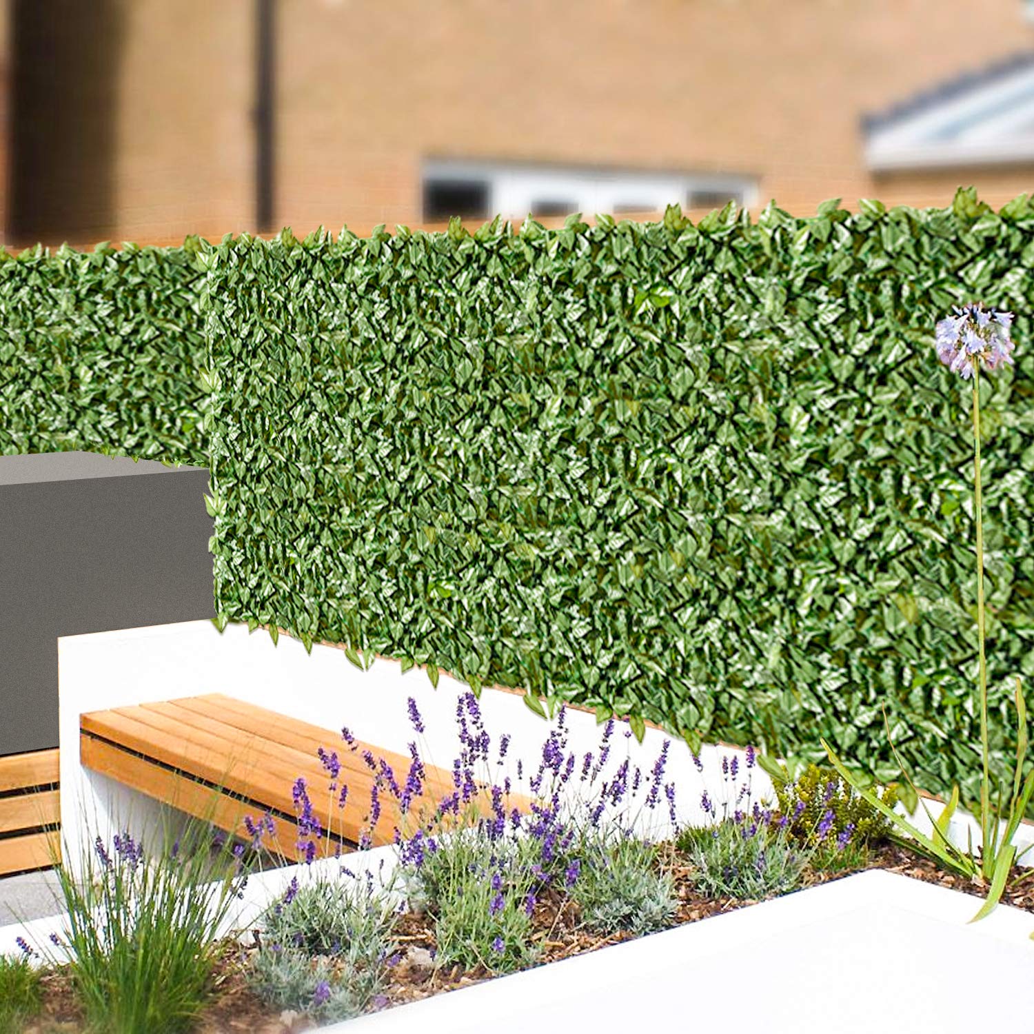 Windscreen4less Expandable Faux Privacy Fence Screen Fake Leaf Balcony Fencing and Vine Greenly UV Procted Wall Decore Outdoor Garden Decorartion, 58''x196'', 2 Packs