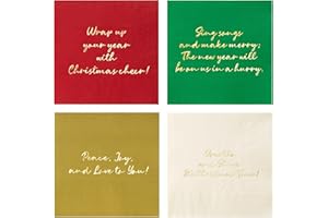 GATHERFUN Christmas Napkins - Gold Foil Paper Cocktail Napkins for Christmas Party Decorations, Festive Xmas Party Supplies with 4 Assorted Colors，80 Pack