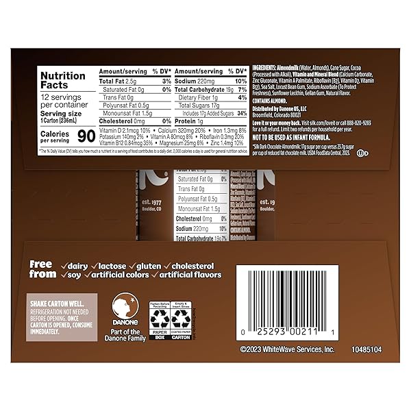 SILK SHELF-STABLE ALMONDMILK SINGLES, DARK CHOCOLATE, DAIRY-FREE, VEGAN, NON-GMO PROJECT VERIFIED, 8 OZ. (PACK OF 18)