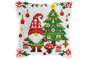 VEIROUSA Santa Christmas Tree Latch Hook Kits for Adults Kids, Beginners DIY Latch Hook Pillow Kit Pre-Printed Hook and Latch Rug Kits Cross-stitch Embroidery Cushion Cover for Home Sofa Decoration 17x17 in.