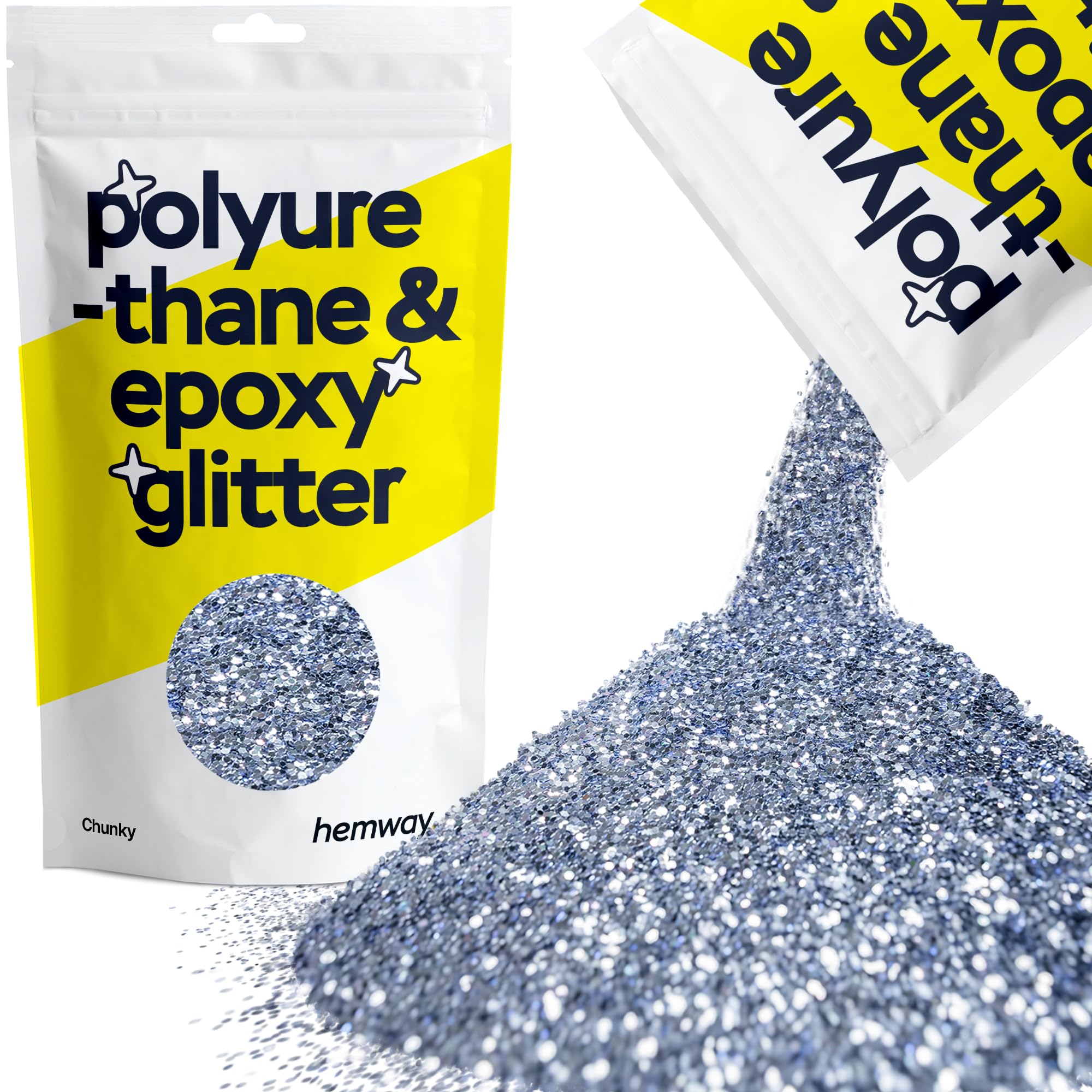 Hemway Resin Glitter Azure Blue 100g Chunky | Polyurethane & Epoxy Glitter for Resin Crafts, Tumblers, Coasters, Floor & Table Art