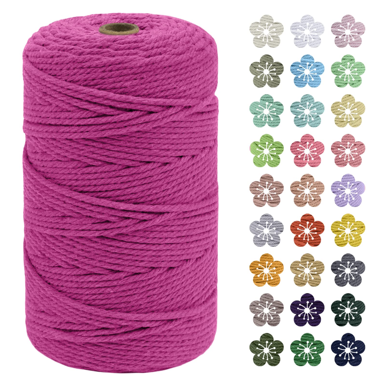 LEREATI Macrame Cord 3mm x 200m, Thick Macrame Rope Natural Cotton Rope Craft String, 4 Strand Twisted Cotton Cord Yarn for DIY Plant Hanger, Wall Hanging, Christmas Decoration (Rose red)