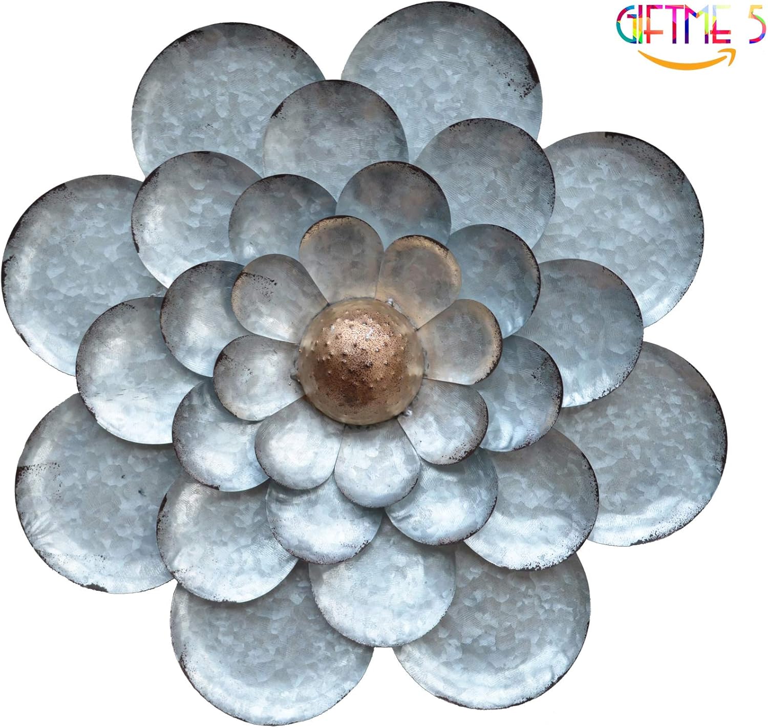 Giftme 5 Galvanized Flowers Wall Decor Set Of 3 Metal Flower Wall Art Home Kitchen Home Decor Accents