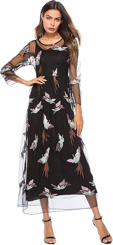maxi dress mesh overlay