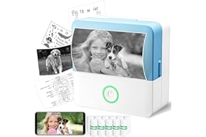 ADBAOBO Mini Sticker Printer, Portable Bluetooth Photo Printer with 11 Roll Papers, Pocket Thermal Printer for Study Notes, Scrapbook Supplies, Journals, Receipts, Compatible with Phone & Tablet, Blue