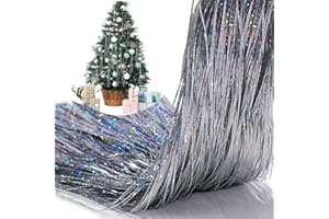 Lyrow 3 Pack 1000 Strands Tinsel Icicles for Christmas Tree Tinsel Christmas Tree Xmas New Years Eve Festivals Decor Birthday Party Supplies (Laser Silver)