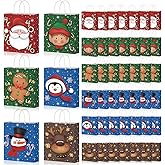 Cholemy 48 Pcs Christmas Gift Bags with Handle Xmas Kraft Paper Packaging Bulk Large Christmas Totes Bags for Candy Wrapping Holiday Party Favors