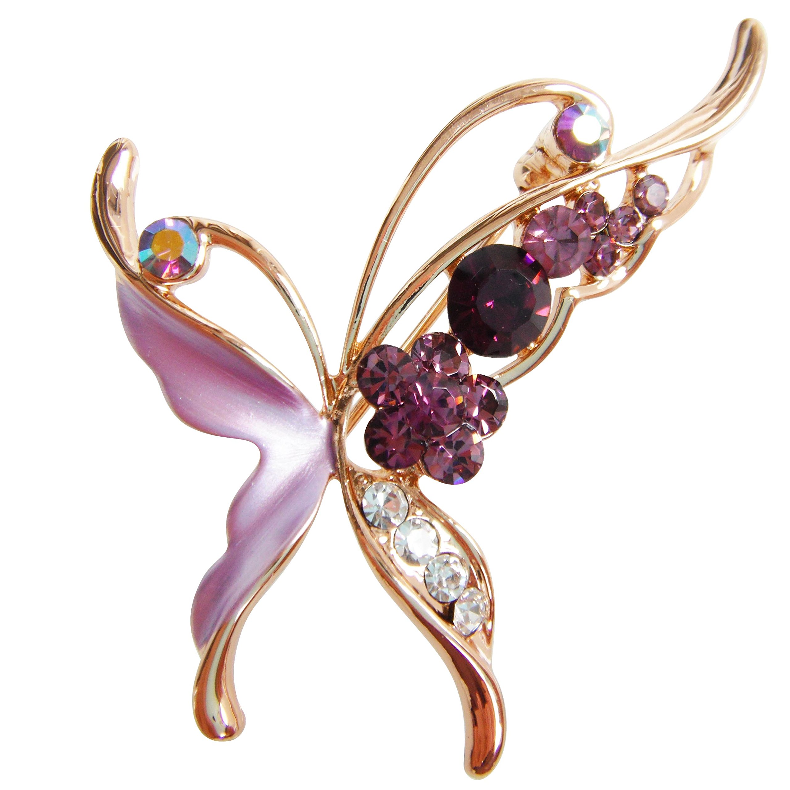 Navachi 18k Gold Plated Purple Enamel Crystal Butterfly Az7151b Brooch Pins