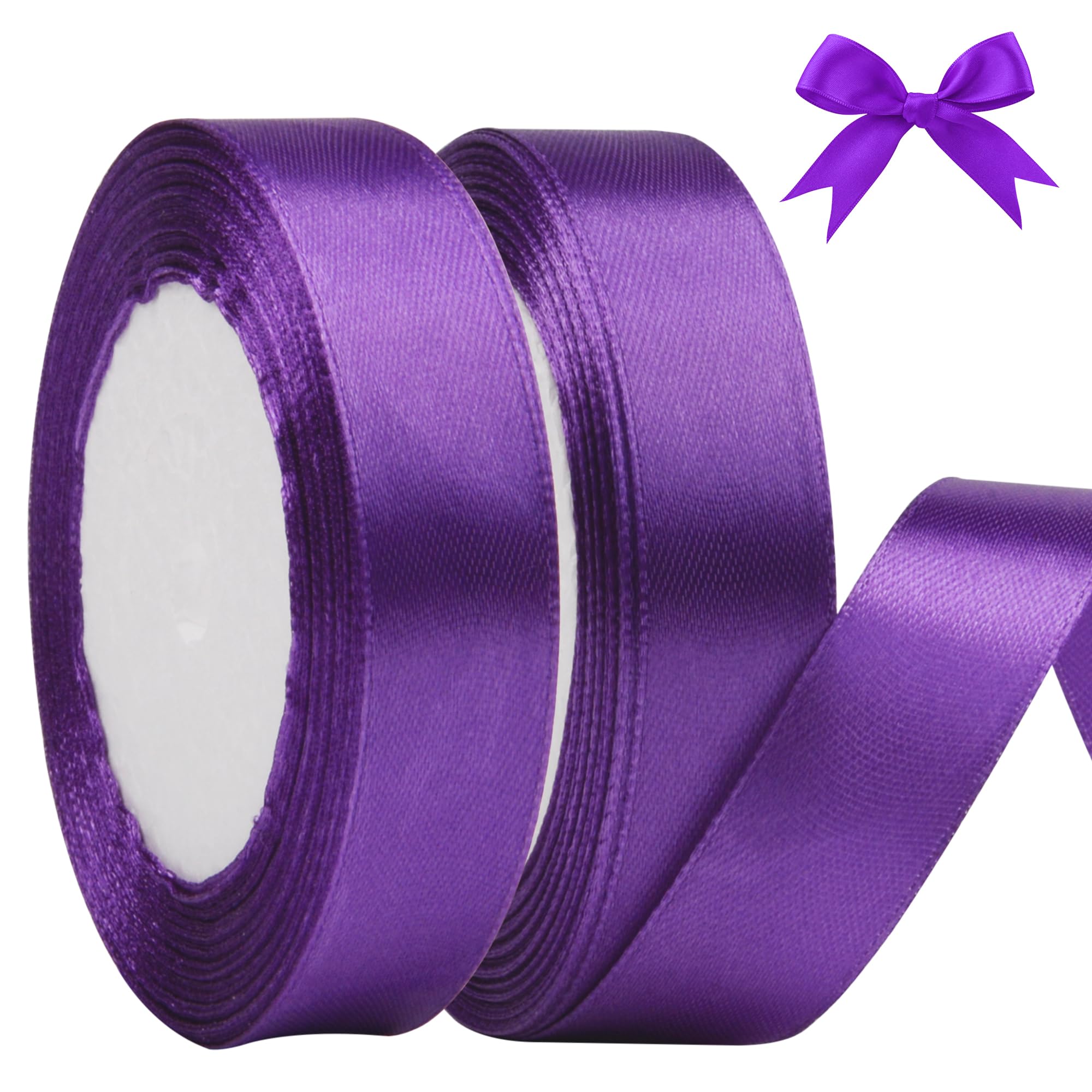 KEYIDO Purple Ribbon 20mm Wide, 50 Yards Purple Satin Ribbon for Gift Wrapping, Hair Bow, Florist, Crafts, Car, Wedding, Christmas Party Decoration (25 Yards/Roll)