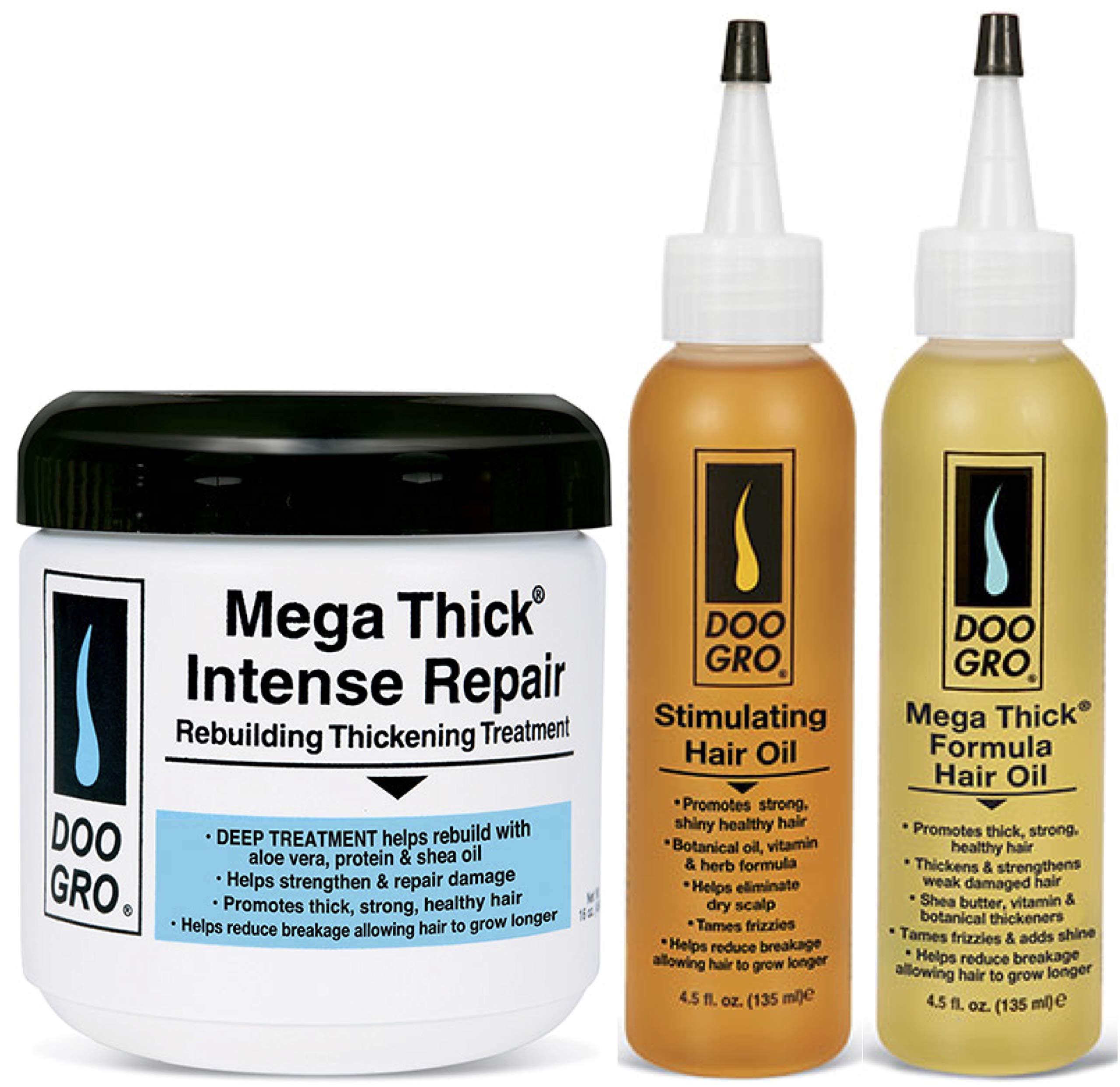 Doo Gro Mega Thick Intense Repair 16oz, with Stimulating Growth Oil 4.5 fl.oz & Mega Thick Growth Oil 4.5 fl.oz