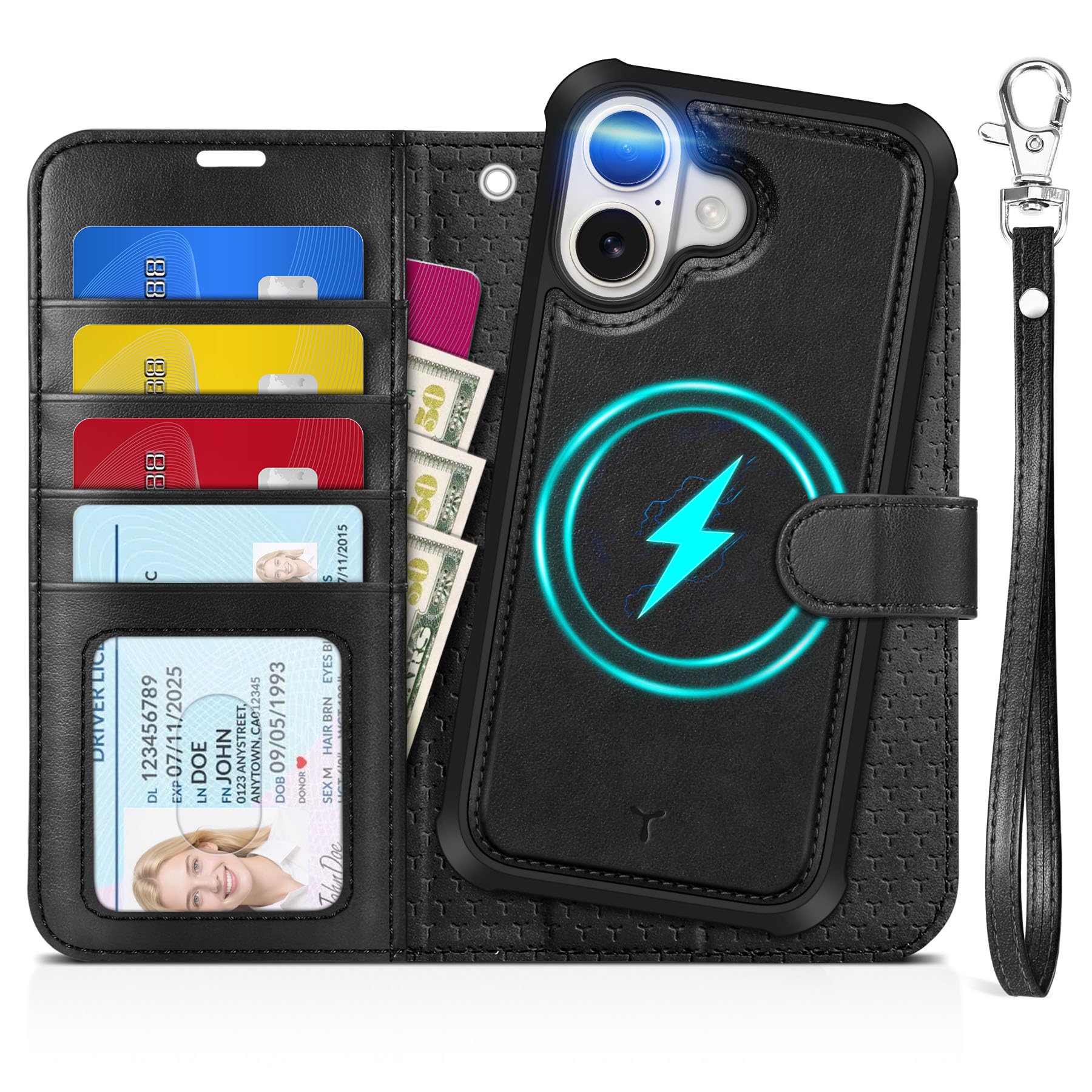 Photo 1 of TUCCH 2-in-1 Detachable Wallet Case for iPhone 17 (6.3-inch) 2025, Wireless Charging | RFID Blocking 4 Card Holders | Wrist Strap | Kickstand | Magnetic | PU Leather | Protective Flip Cover | Black