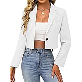 ELLEVEN Women’s Cropped Blazer Business Casual Open Front Long Sleeve One Button Jacket