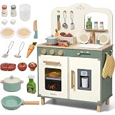 Kids Wooden Play Kitchen Set with Play Food, Pretend Play | Play Food Set, Sink, Stove, Microwave, Sound &amp; Light, Pretend Cooking Gifts for Boys Girls