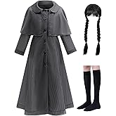 Kids Black Halloween Costume Dress for Girls Family Halloween Cosplay Party with Wig 4-14Y