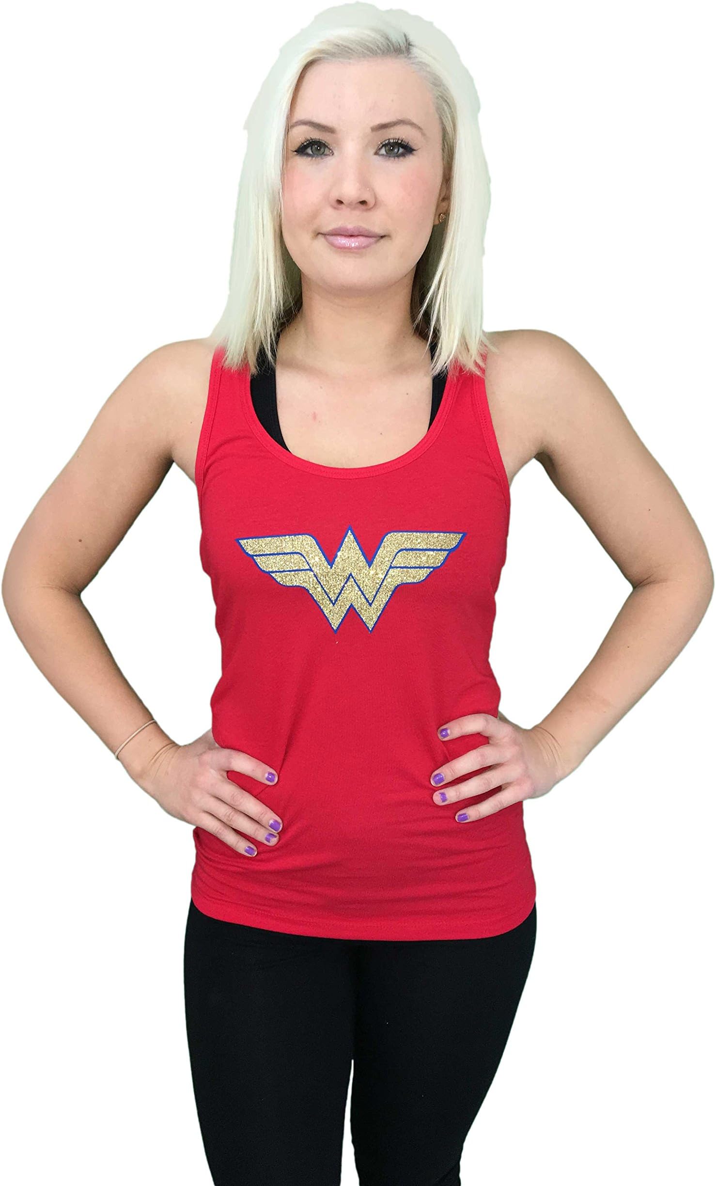 Devious Apparel 'Wonder Woman' Fitted Women's Glitter Tank Top - Cotton, Polyester Blend