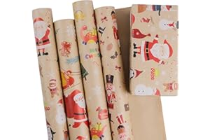 Aimyoo Kraft Christmas Wrapping Paper Bundle Roll, Santa Dinosaur Nutcracker Xmas Gift Wrap Paper, 17 in x 10 ft Per Roll, 4 Rolls