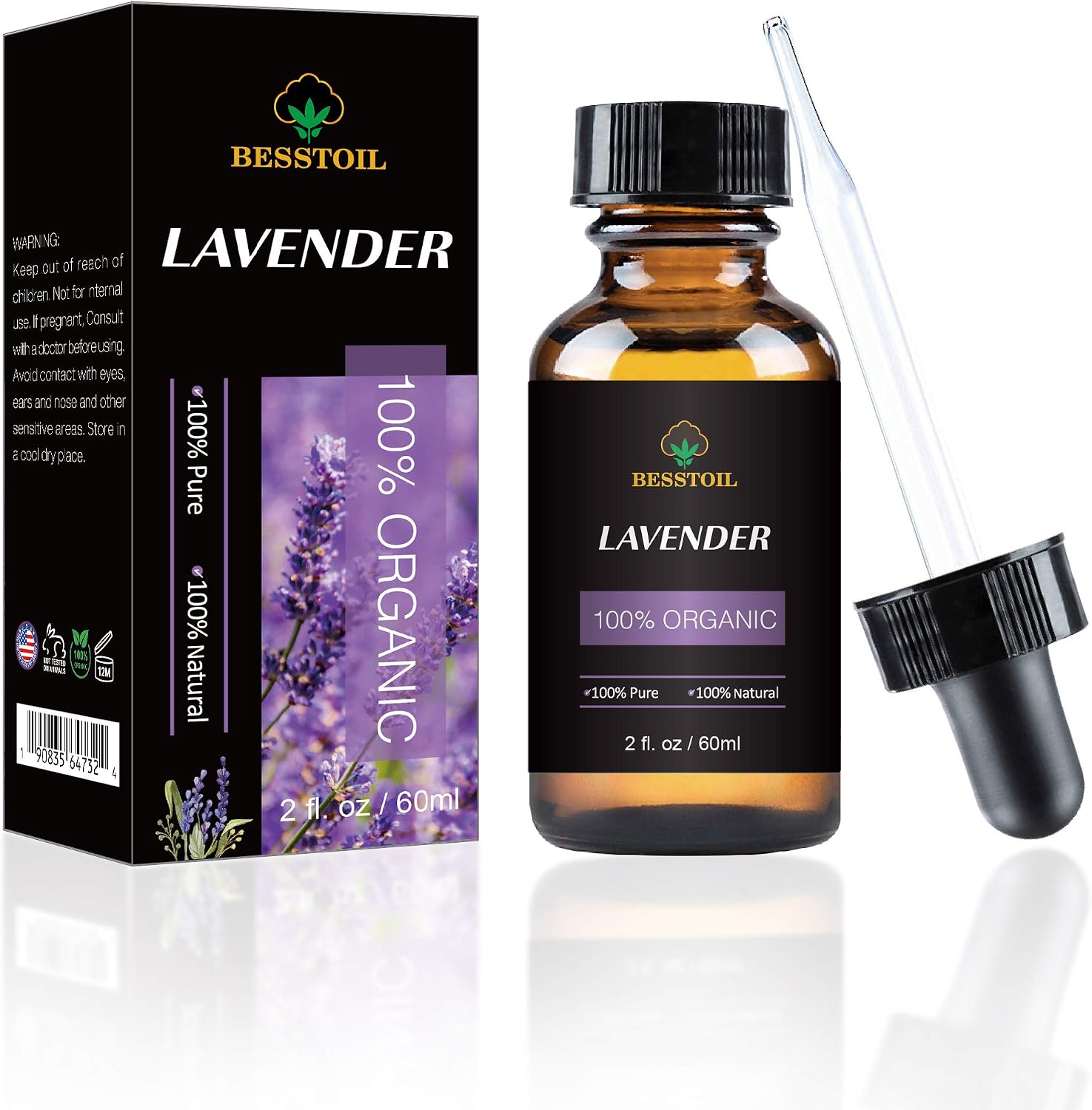 Organic Lavender Essential Oil, 100% Pure, Natural, Non-GMO, Therapeutic Grade for Aromatherapy Diffuser