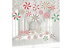 Funrous 54 Pcs Christmas Peppermint Candy Hanging Decorations Christmas Candies Ceiling Hanging Swirls Xmas Party Ceiling Whirl Streamers for Xmas Holiday Party Decor(Red White Green)
