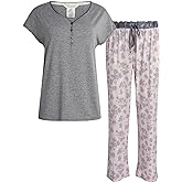 Lucky Brand Women's Pajama Set - 2 Piece Henley Sleep Shirt and Lounge Pants - Silky Soft Sleepwear for Women