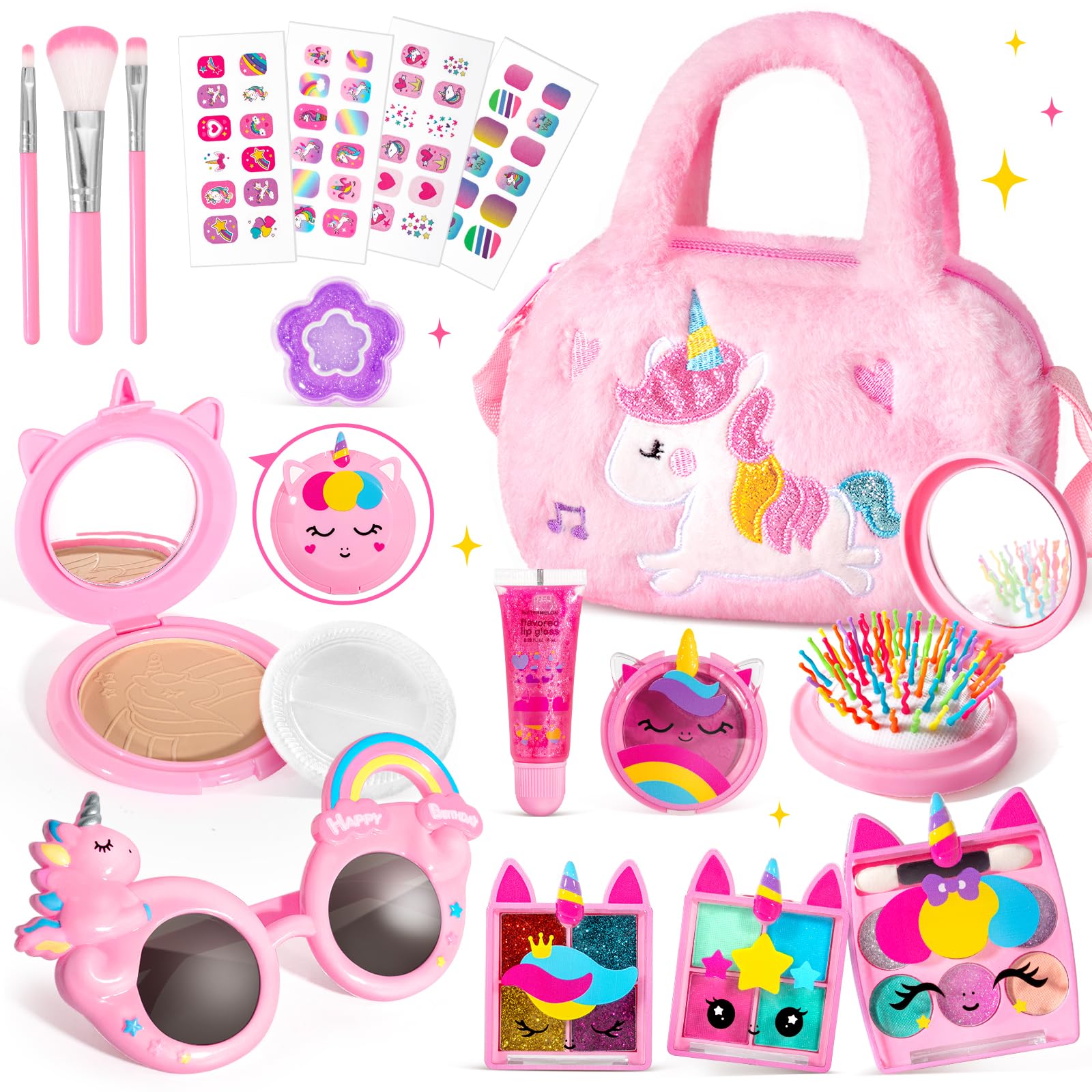 ULOVEME Kids Real Makeup Kit for Little Girls - Real, Non Toxic, Washable Make Up Toy - Umicorn Toys Gift for 3 4 5 6 7 8 9 10 12 Years Old Girls Birthday (Pink Umicorn Handbag)