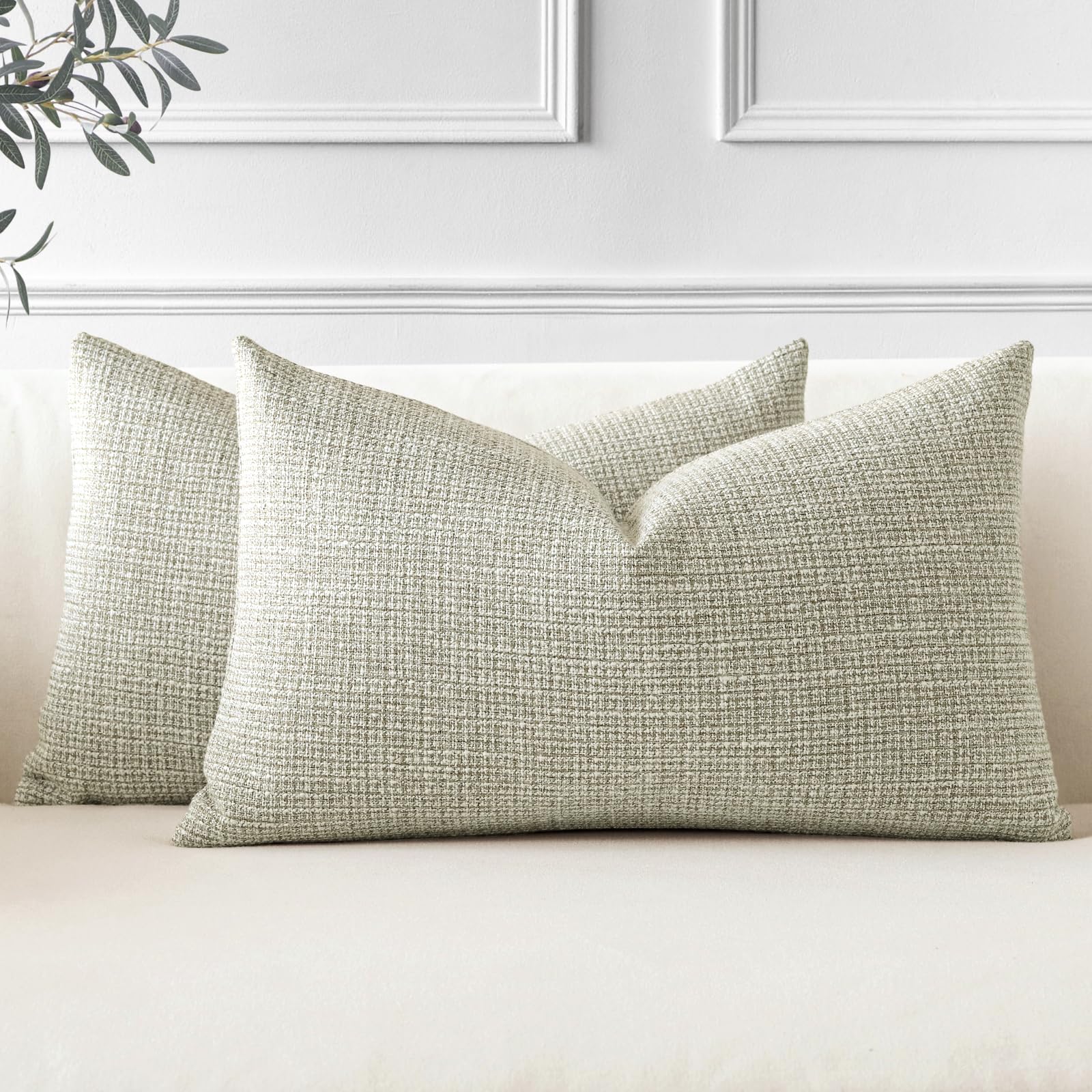 JOTOM Set of 2 Cushion Covers 30x50 cm Linen Decorative Throw Pillow Covers 12x20 Inch Lumbar Cushion Case Home Decor Pillowcases for Couch Sofa Living Room Bed (Khaki)