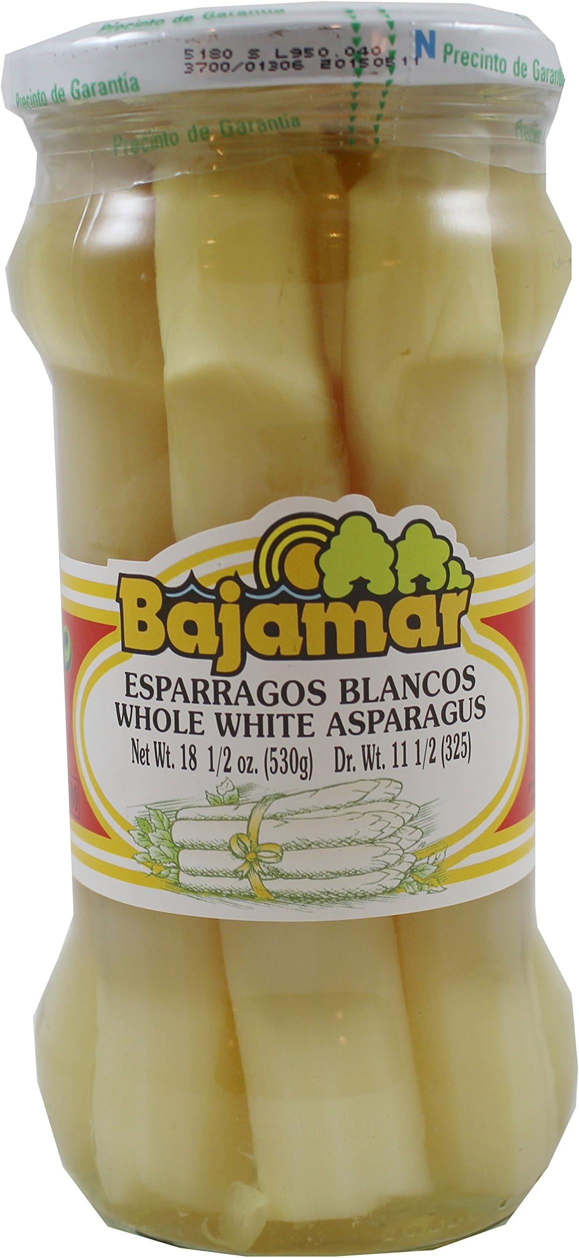 Whole white Asparagus Extra 5/7 count Bajamar. 530gr glass jar