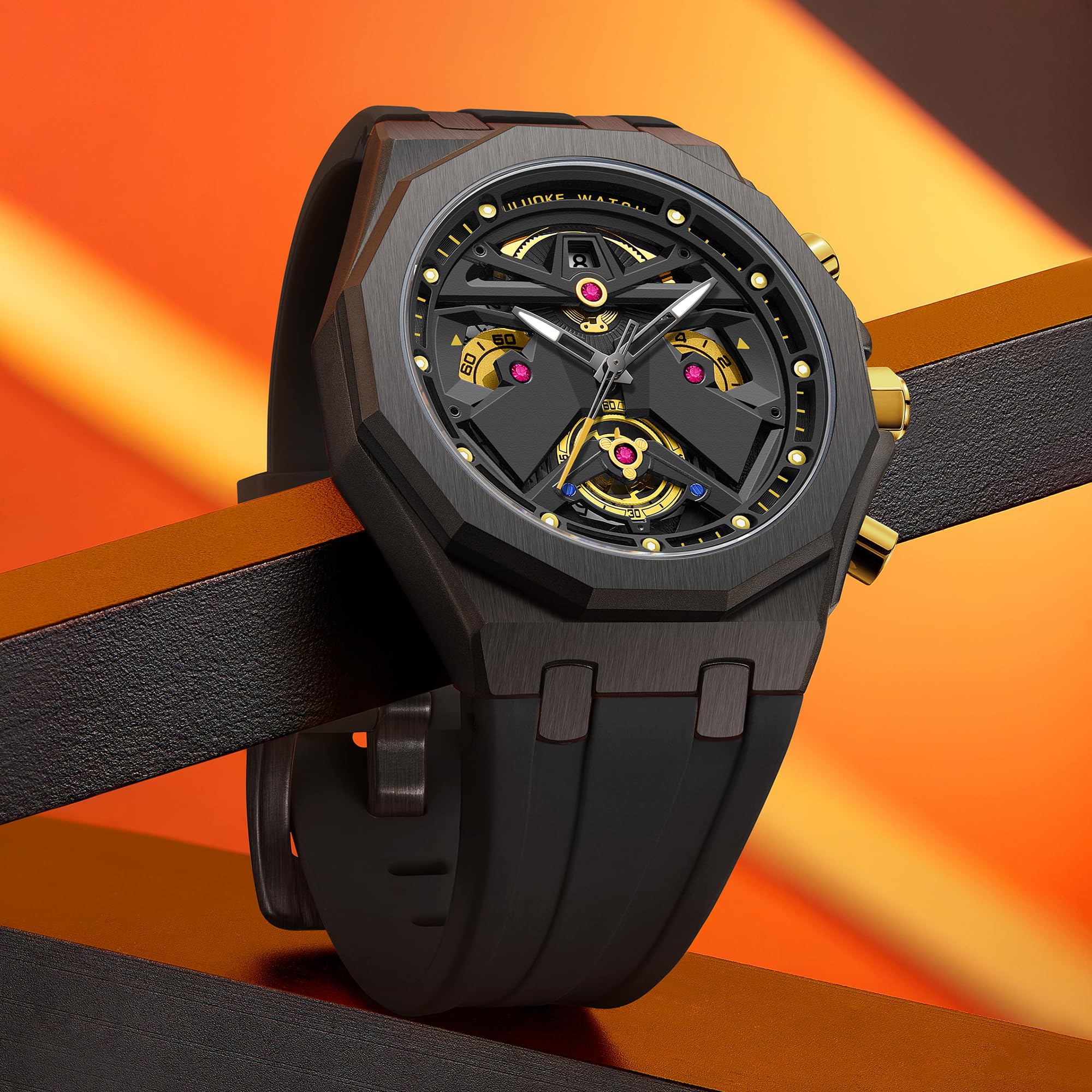 LILUOKE Mens Watches, Wrist Watches Luminous Design, Big Face Fashion Quartz Black Watch 30ATM, Casual Watch for Men Unique Gifts for Men