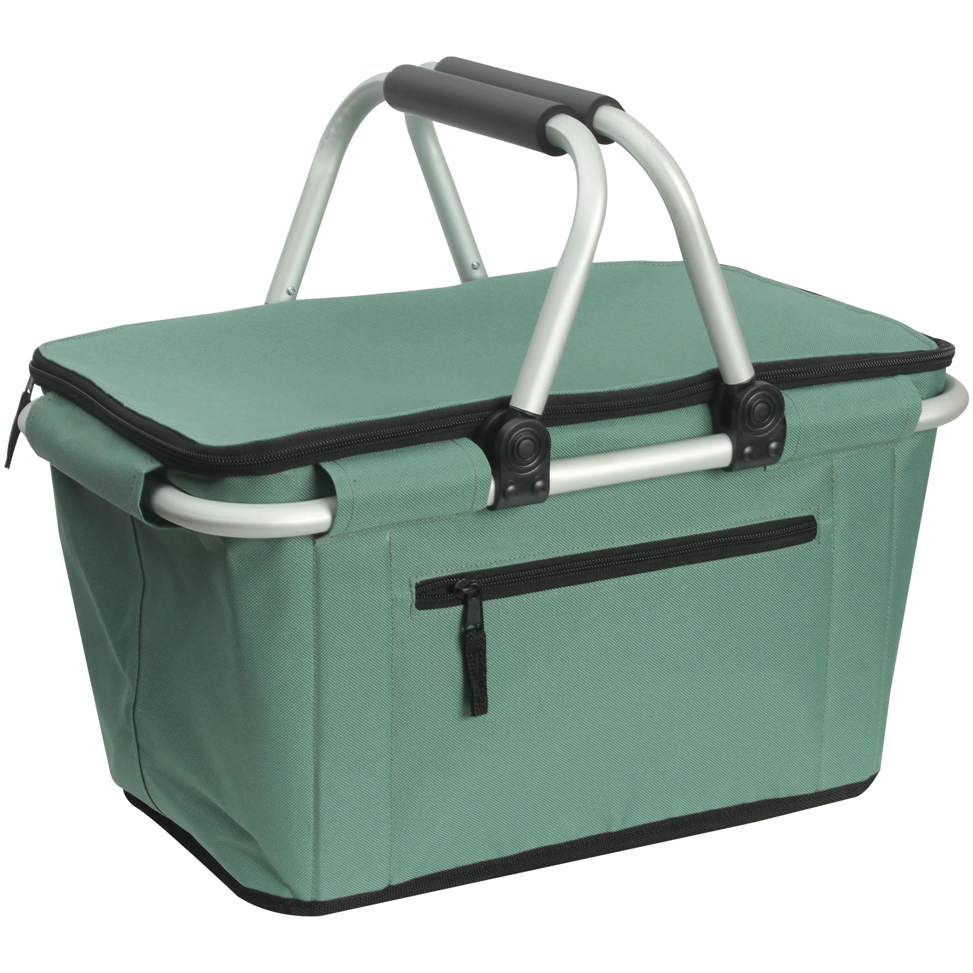 Photo 1 of Picnic Basket, SIYUAN Collapsible Shopping Basket with Handles 27L Large Market Basket with Lid Reusable Folding Grocery Basket Insulated Cooler Bag, Green