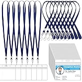 Honoson 100 Sets Name Tag Lanyards Bulk for Kids with ID Badge Holder Clear Plastic Horizontal Cruise Necklace Lanyard for Classroom Adults Kids Business School Keys (Navy Blue)