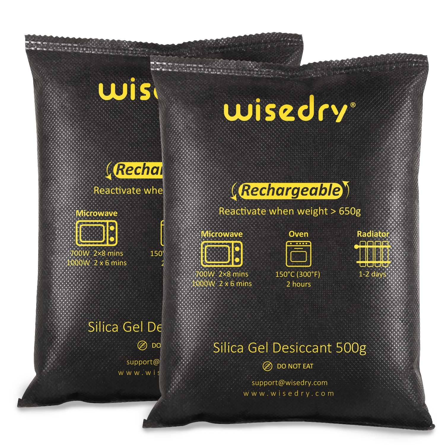 Wisedry 500g x 2 Packs Silica Gel Packets Large, Silica Gel Sachets for Clothes Storage, Microwave Fast Reactivate Moisture Absorber for Storage Boxes