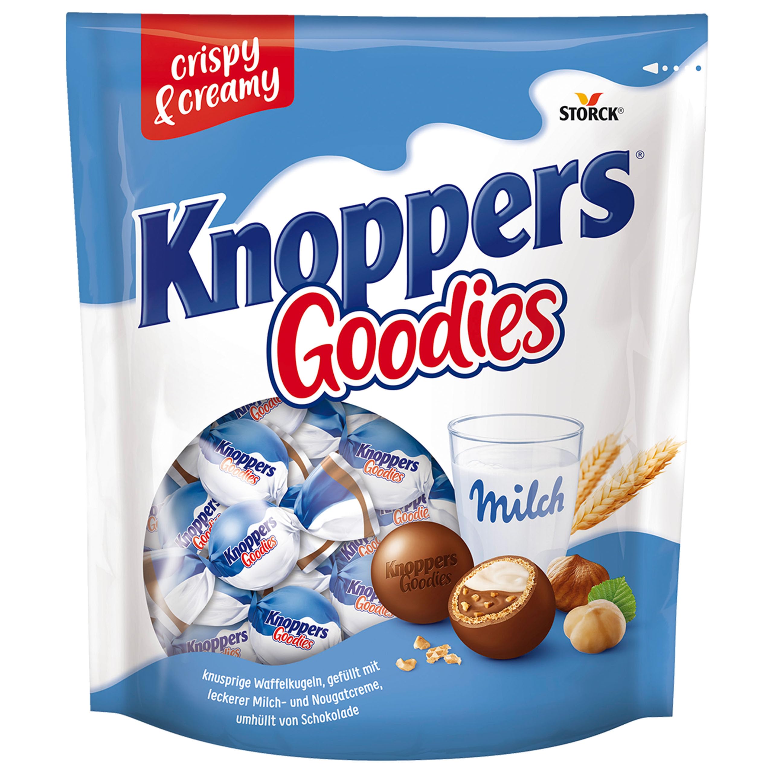 Knoppers Goodies Knusper Minis – 1 x 180g – knusprige Waffelkugeln gefüllt mit Haselnussstücken, Milch- und Nougatcreme, umhüllt von Schokolade
