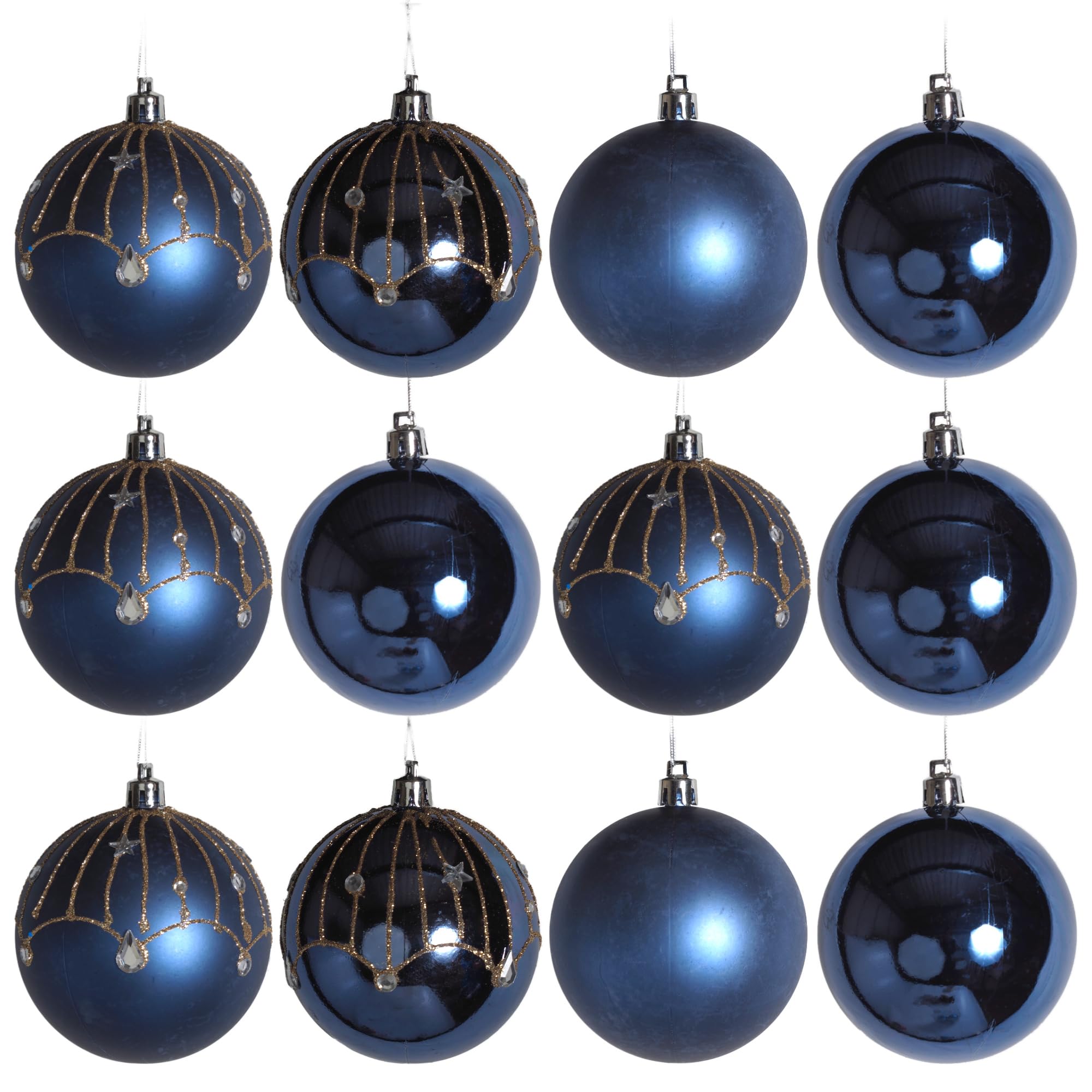 Navy Blue Christmas Baubles Tree Xmas Decorations - Large 8cm Opulent Gatsby - Set of 12